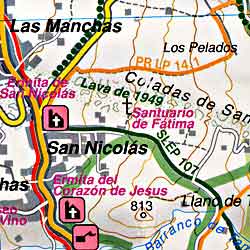 La Palma Island, Road and Shaded Relief Tourist HIKING Map, Canary Islands, Spain.