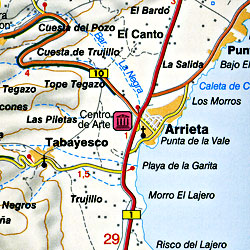 Lanzarote Island, Road and Shaded Relief Tourist Map, Canary Islands, Spain.