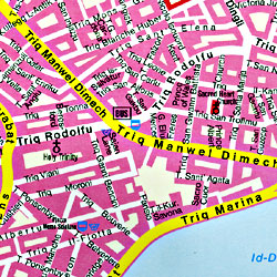 Malta and Gozo Islands, Road and Shaded Relief Tourist Map, Mediterranean.