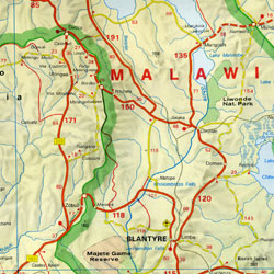 Mozambique Road and Shaded Relief Tourist Map.