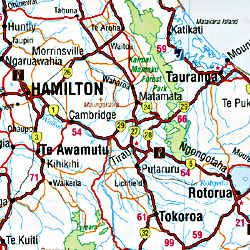 New Zealand, Road and Shaded Relief Tourist Map.