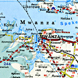 Tanzania Road and Tourist Map.