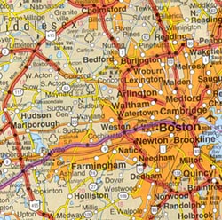 United States, Northeastern, Road and Shaded Relief Tourist Map.