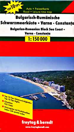 Varna and the Black Sea Coast, Road and Shaded Relief Tourist Map, Bulgaria.