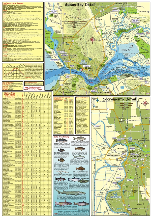 California Delta Waterways, Road and Recreation Map, California, America.