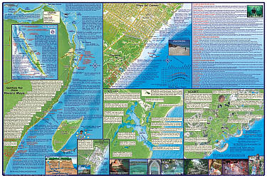 Cancun and Riviera Maya Guide Road and Recreation Map, Mexico.