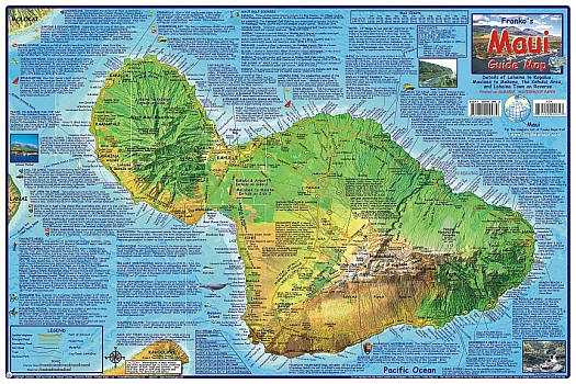 Maui Guide, Road and Recreation Map, Hawaii, America.