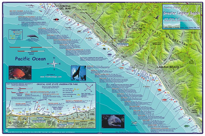 Orange County Coast Road and Recreation Map, California, America.