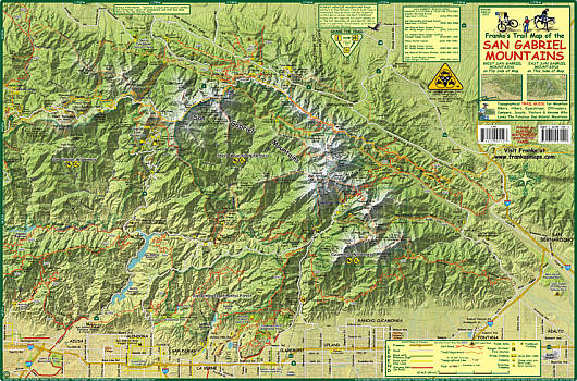 San Gabriel Mountains, Road and Recreation Map, California, America.