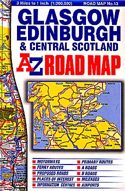 Scotland, Central, Road and Shaded Relief Tourist Map.