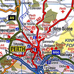 Scotland, Central, Road and Shaded Relief Tourist Map.