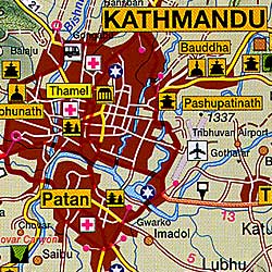 Nepal Road and Shaded Relief Tourist Map.