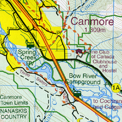 Banff National Park, Road and Topographic Tourist Map, British Columbia and Alberta, Canada.