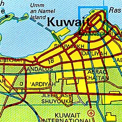 Kuwait Road and Tourist Topographic Map.