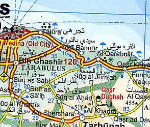 Libya Road and Physical Tourist Map.