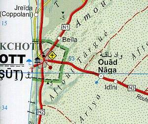 Mauritania Road and Physical Tourist Map.