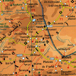 Morocco Road and Physical Tourist Map.