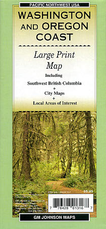 Washington and Oregon Coast Large Print Road and Tourist Guide map.