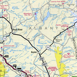 Wyoming Road and Recreation Map, America.