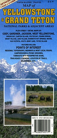 Yellowstone and Grand Teton National Park, Road and Recreation Map, Wyoming, America.