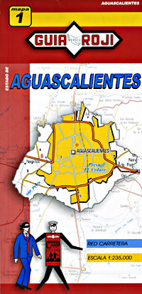 Aguascalientes State, Road and Tourist Map, Mexico.