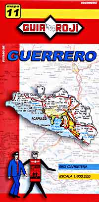 Guerrero State, Road and Tourist Map, Mexico.