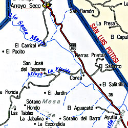 Quer?taro State, Road and Tourist Map, Mexico.