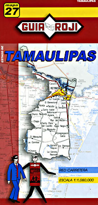 Tamaulipas State, Road and Tourist Map, Mexico.