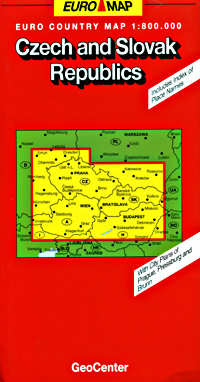 Czech Republic and Slovakia, Road and Shaded Relief Tourist Map.