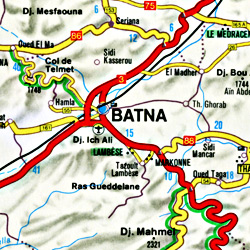 Tunisia Road and Shaded Relief Tourist Map.