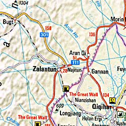 China, Japan, and Korea, Road and Shaded Relief Tourist Map.