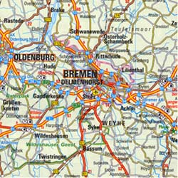 Germany Road and Shaded Relief Tourist Map.