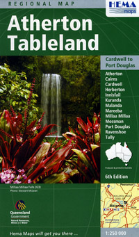 Atherton Tableland, Regional Road and Tourist Map, Queensland, Australia.