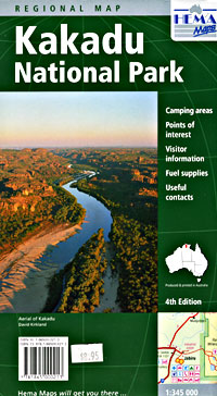 Kakadu National Park Regional Road and Tourist Map, Northern Territory, Australia.