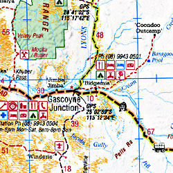 Pilbara and Coral Coast, Regional Road and Tourist Map, Western Australia, Australia.