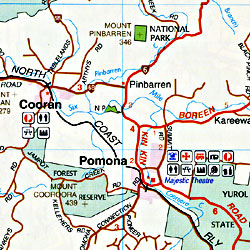 Sunshine Coast and Hinter Land, Regional Road and Tourist Map, Queensland, Australia.