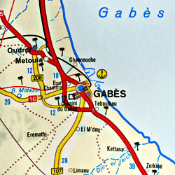 Tunisia Road and Shaded Relief Tourist Map.