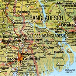 India and Nepal, Road and Shaded Relief Tourist Map.