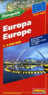 Europe Road and Shaded Relief Tourist Map.