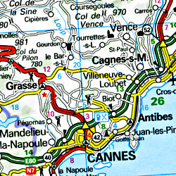 France, SOUTH, Road and Shaded Relief Tourist Map.