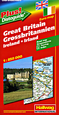 Great Britain and Ireland Road and Shaded Relief Tourist Map, with "Distoguide".