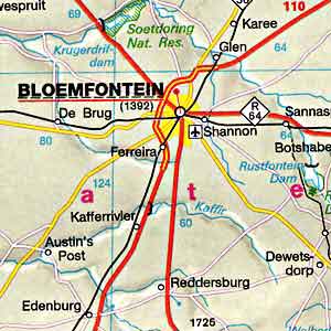 Southern Africa Road and Shaded Relief Tourist Map.