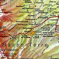 Guadeloupe and Martinique Islands (Lesser Antilles), Road and Shaded Relief Tourist Map, West Indies.