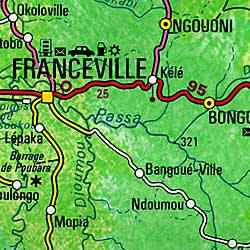 Gabon Road and Shaded Relief Tourist Map.