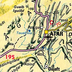 Mauritania Road and Shaded Relief Tourist Map.