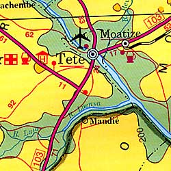 Mozambique Road and Shaded Relief Tourist Map.