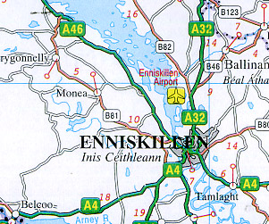 Ireland "Driving" Road and Shaded Relief Tourist Map.