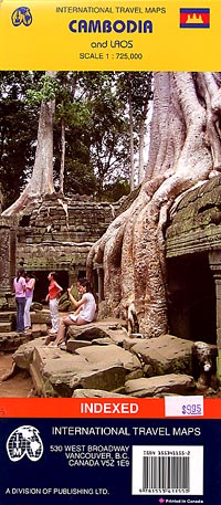 Cambodia and Laos, Road and Travel Reference Physical Map.