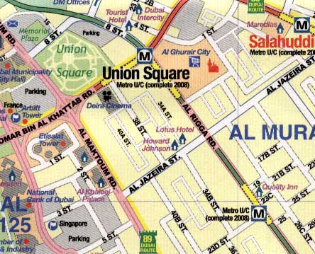 Dubai and United Arab Emirates, Road and Physical Travel Reference Map.