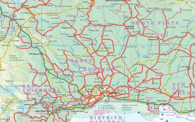 Haiti and the Dominican Republic Road and Physical Travel Reference Map, West Indies.